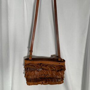 Lucky Brand Tan and Brown Ruffled Handbag- Good Condition